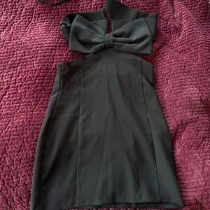 Zara Black Bow-Halter Mini Dress